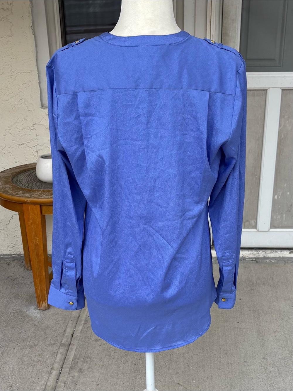 Charter Club Muted Slate Blue Utility Roll-Tab Blouse - Size Medium (Like New) - Picture 9 of 9